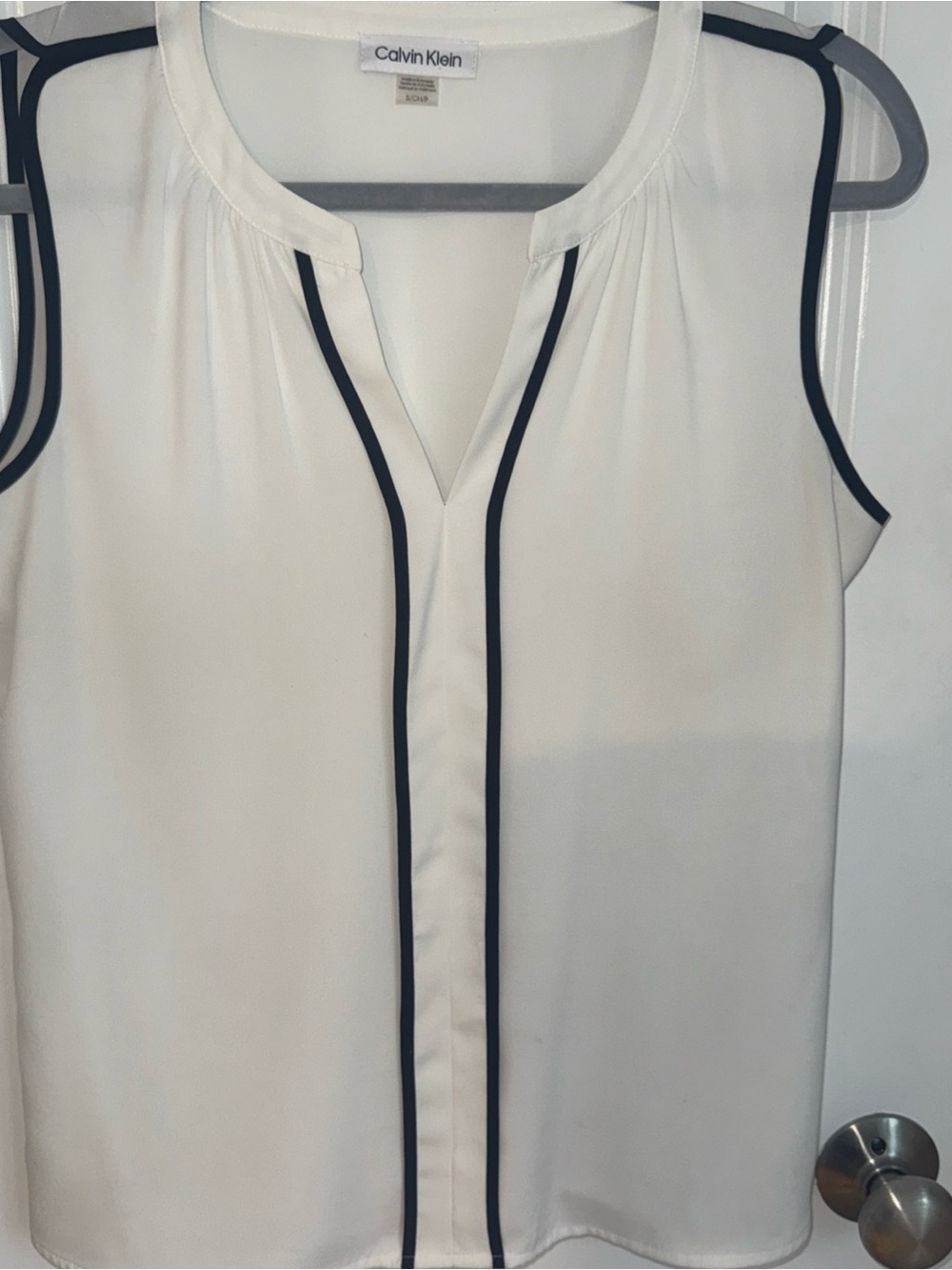 Calvin Klein White Sleeveless Camisole with Black Piping